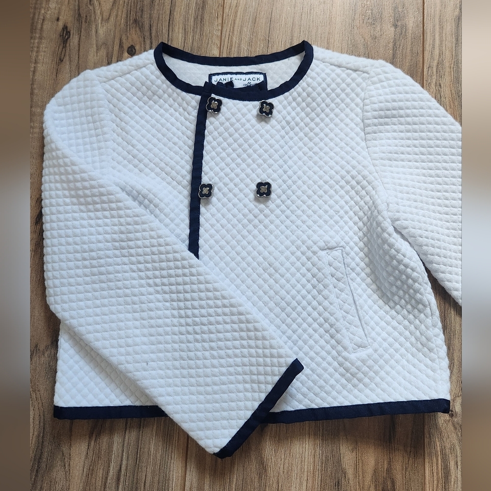 Janie and Jack White Jacket with Navy Accents
